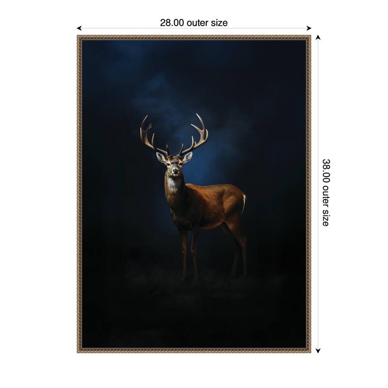Kate and Laurel Cobalt Night Sky Deer by The Creative Bunch Studio Framed Canvas Wall Art Print