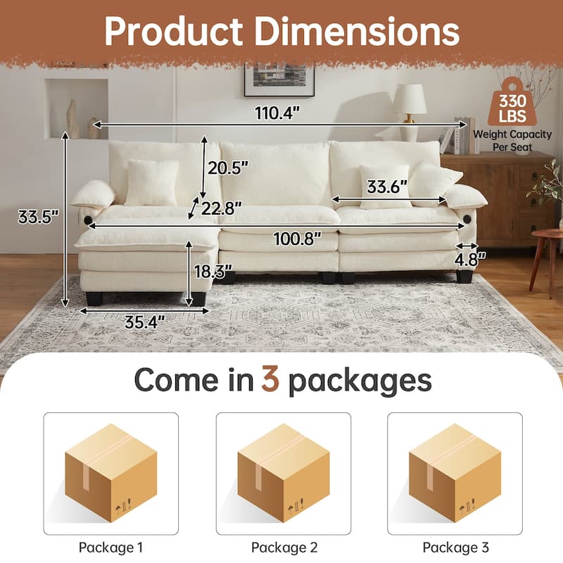 Modular Sectional Sofa Set Convertible Sectional Sleeper Sofa with Chaise for Apartment