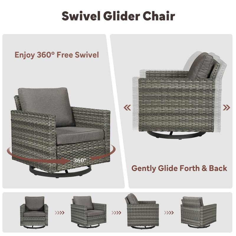 7 Pieces Fire Pit Table with Sofa Swivel Chair Ottoman Set