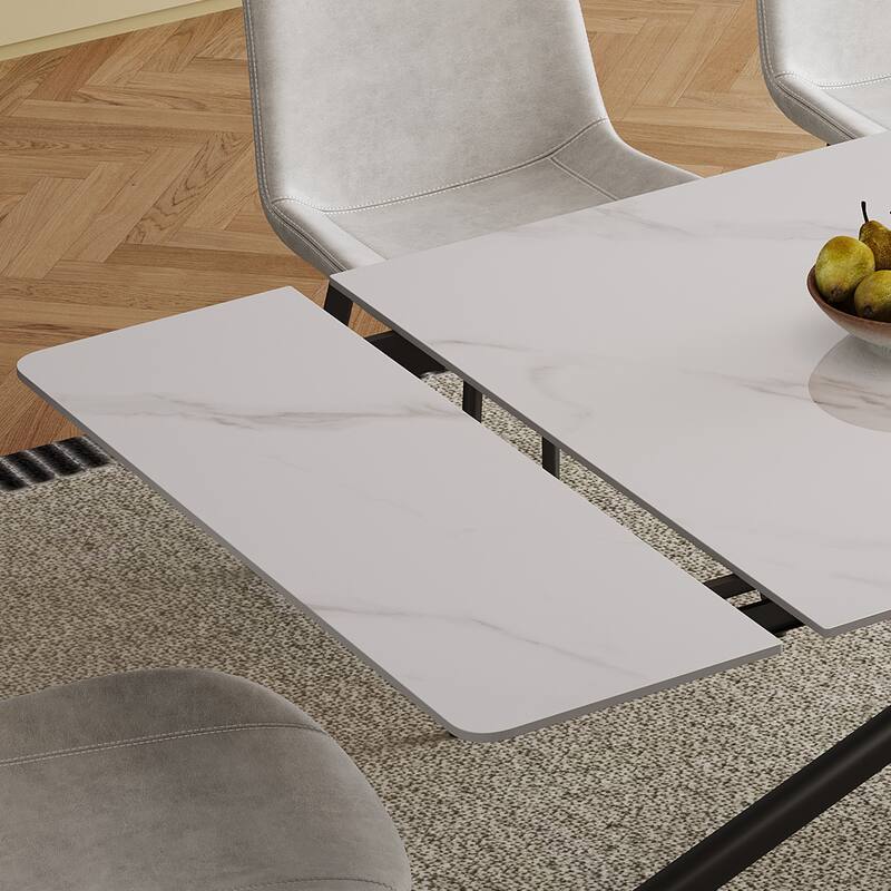 8 Dining Chairs Coffee Chairs Dining Sets, White Extendable Dining Table Coffee Table with Cross-Legs