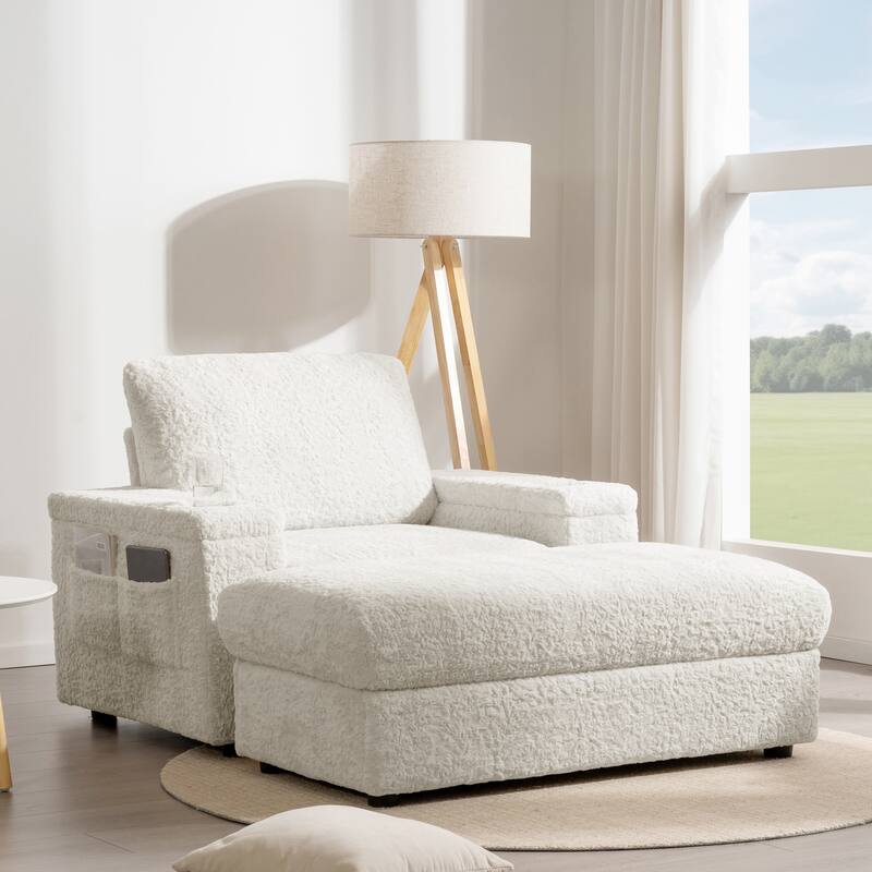 42" Oversized Chaise Lounge Indoor Sofa Bed with Storage Ottoman