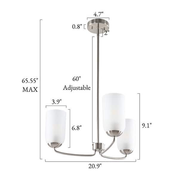dimension image slide 2 of 3, LNC Celes Modern 3-Light Wheel Chandelier with Forsted Glass Shade