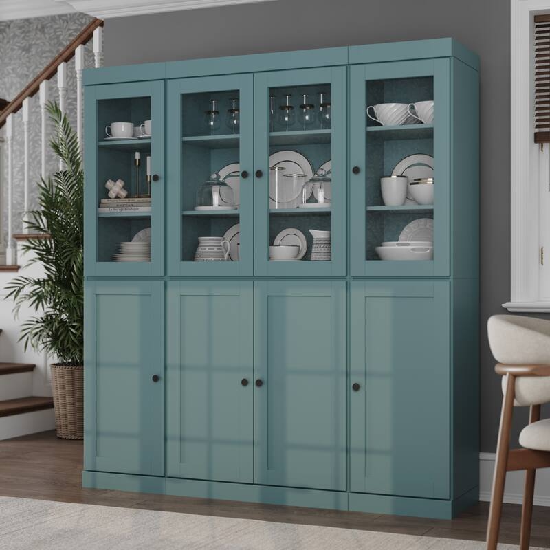 Palace Imports 100% Solid Wood 65" Pantry Cabinet with Clear Glass, Shaker Doors, 2-Drawers and Adjustable Shelves
