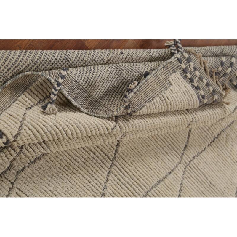 All-Over Trellis Ivory Moroccan Rug Hand-Knotted Wool Carpet - 8'8"x 12'11"