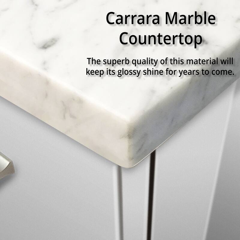 Geneva Bath Vanity with Carrara Marble Top, Sink & Mirror