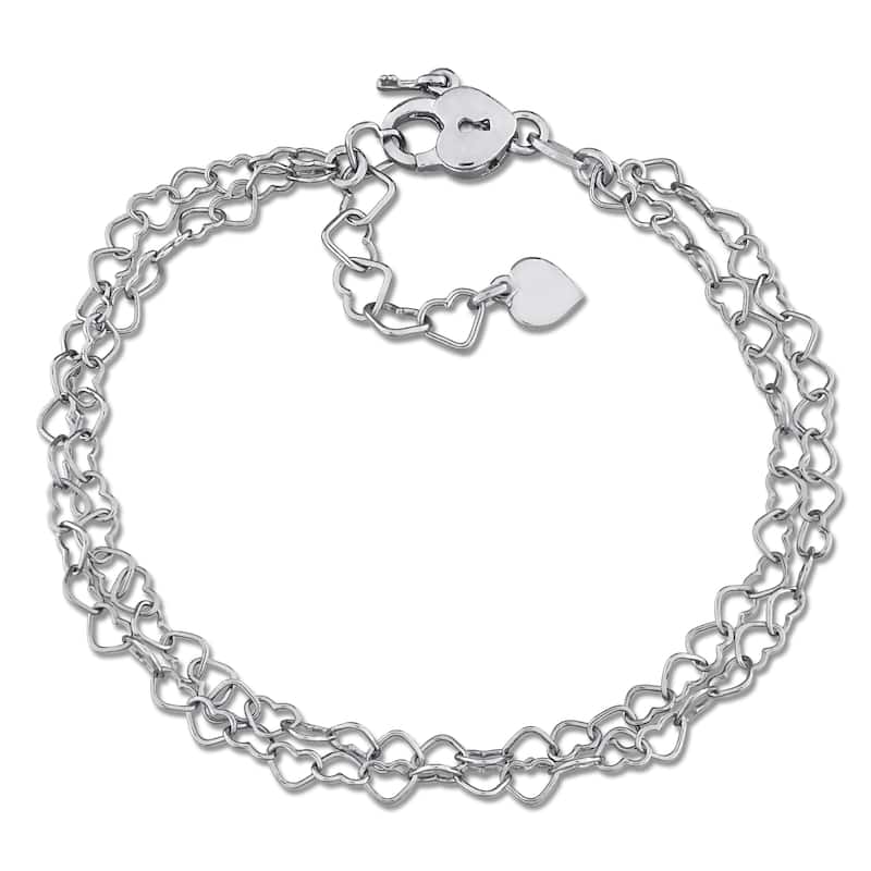 Miadora Double Strand 3.5mm Heart Link Bracelet Sterling Silver-6.5 in+1 ext