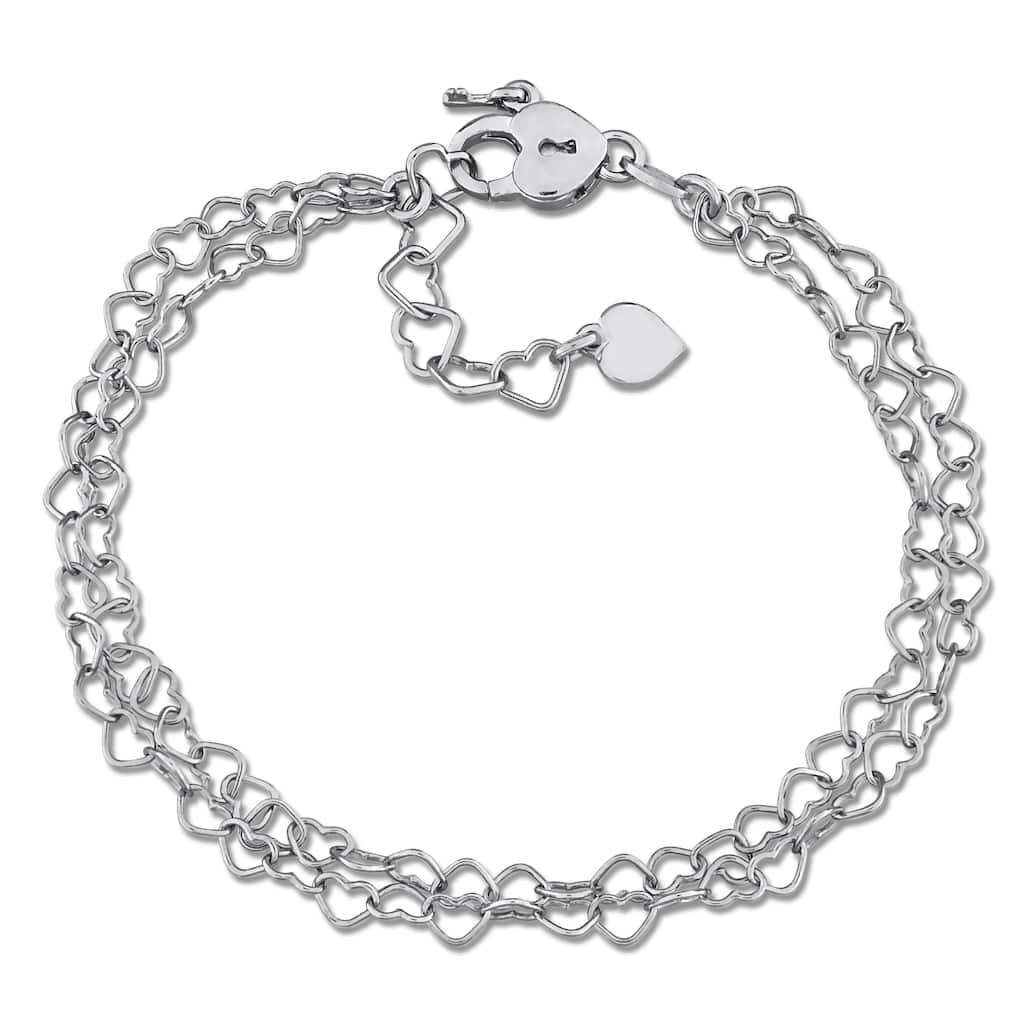 Miadora Double Strand 3.5mm Heart Link Bracelet Sterling Silver-6.5 in+1 ext