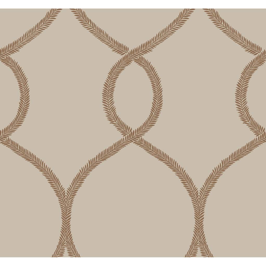 Ronald Redding Laurel Leaf Ogee Brown Wallpaper