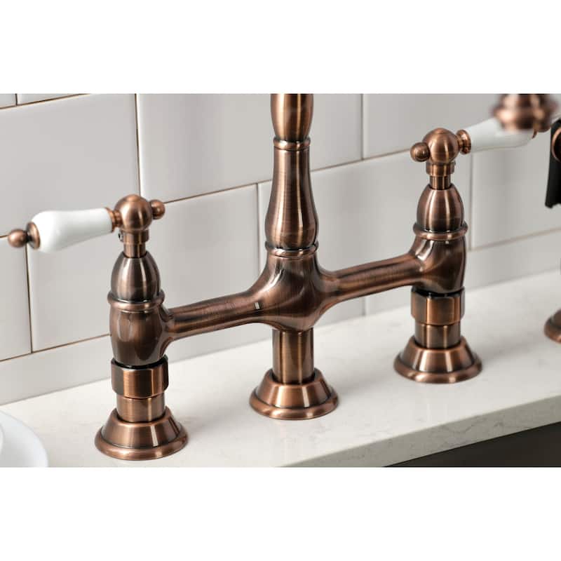 Kingston Brass Heritage Bridge Kitchen Faucet with Brass Sprayer