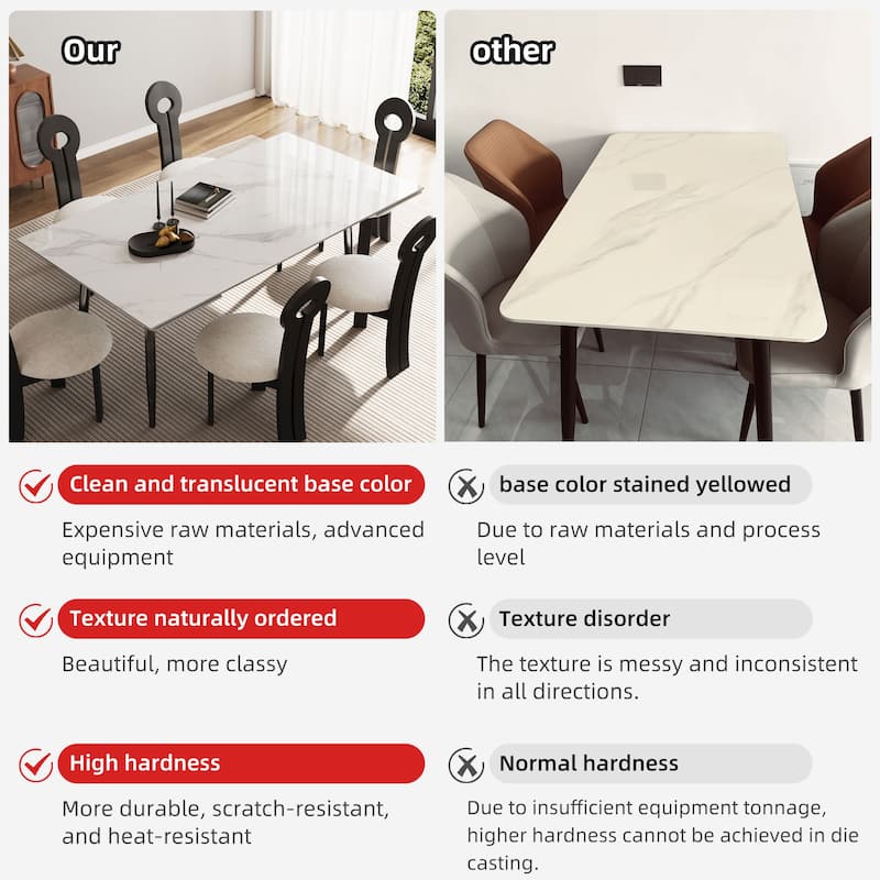 62.9'' to 94.4'' expandable Slate rectangular Glossy White kitchen Stone Top dining table stainless steel legs.