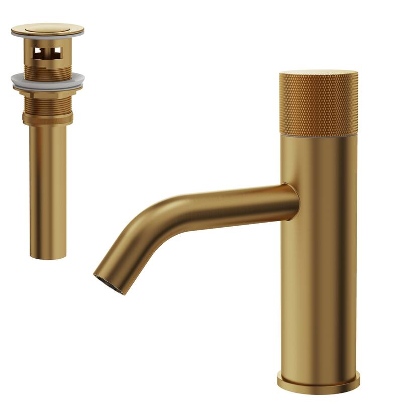 Modern 1-Handle Single Hole Bathroom Faucet with Anti-Slip Handle - Brushed Gold