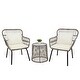 preview thumbnail 20 of 19, Outdoor 3 Pieces Wicker Bistro Chat Set for 2 Persons Off White Cushions