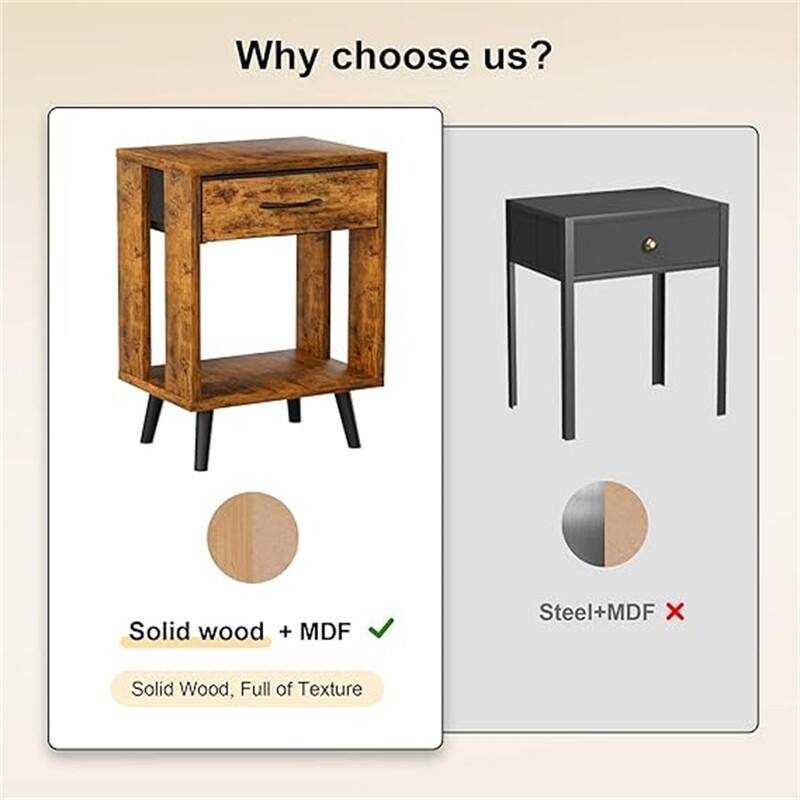 Nightstands Set of 2 with Fabric Storage Drawer