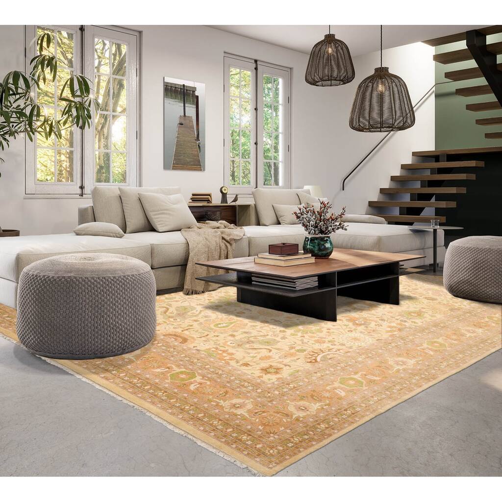 Beige Traditional 100% Wool Rug with 300 KPSI Pak Persian Area Rug - 9' 1'' x 12'