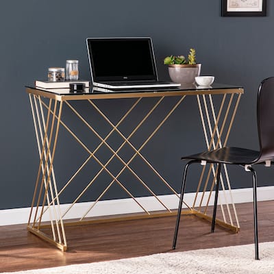 SEI Furniture Doreen Contemporary Gold Glass Desk