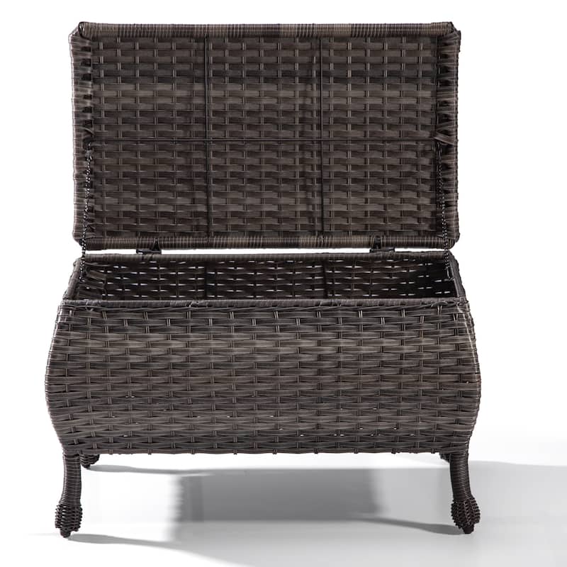 Cozywor Brown Wicker Outdoor Patio Storage Coffee Table