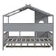 preview thumbnail 34 of 50, Pine Wood House Bed with Trundle Bed, Bookcase Bed with Storage Shlef & Roof, Semi-enclosed Design, for Kids Girls Boys