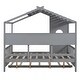 preview thumbnail 20 of 28, Semi-Enclosed House Bed, Wooden Roof Panel Bed Frame with Pull-out Trundle Bed, Storage Headboard Platform Bed