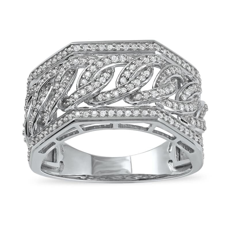 1/2ct TDW Diamond Cuban Link Ring in 10K Gold for Men