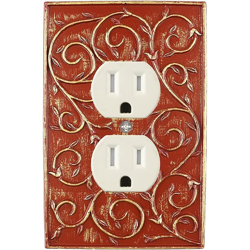 Meriville French Scroll Electrical Outlet Wall Plate Cover, Hand Painted - Parisian Red With Gold