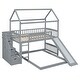 preview thumbnail 34 of 38, Friendly Design Twin Over Twin Bunk Bed with Two Drawers and Slide, House Bed with Slide
