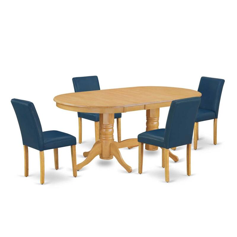 Victorian Dining Set 4 Person - 5 Piece Table & Chair Set with Leaf - PU Leather Oasis Color
