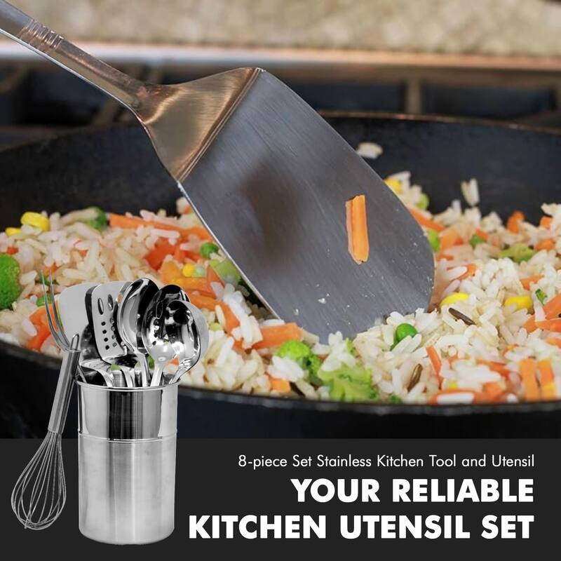 Chef Craft 8-Piece Stainless Steel Kitchen Utensils Set with Utensil Holder