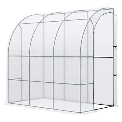 7' x 4' x 7' Outdoor Lean to Greenhouse, Walk-In Green House Plant Nursery with Roll-up Window, PE Cover, White