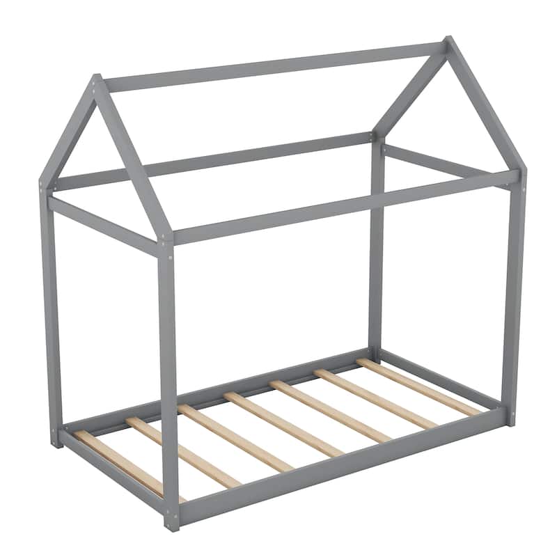 Twin Wooden House Bed with Roof