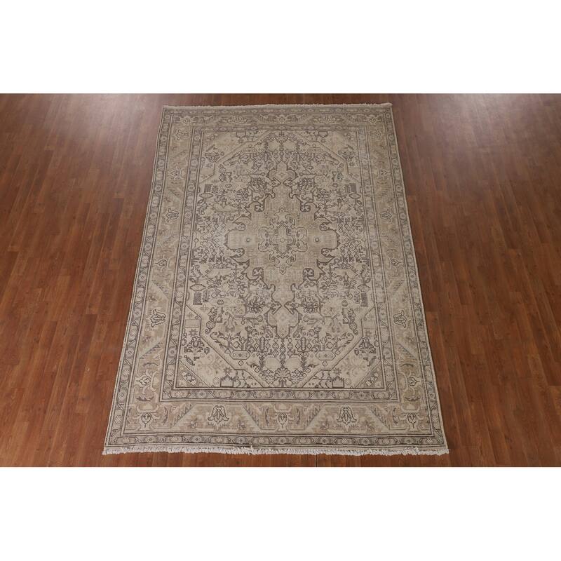 Distressed Tabriz Persian Vintage Rug Handmade Medallion Wool Carpet - 6'5"x 9'6"