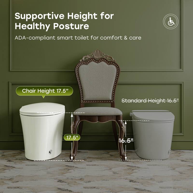 HOROW Elongated Bidet Toilet with Tank Auto Flush UVC Sterilization White - 12 inch Rough In - N/A