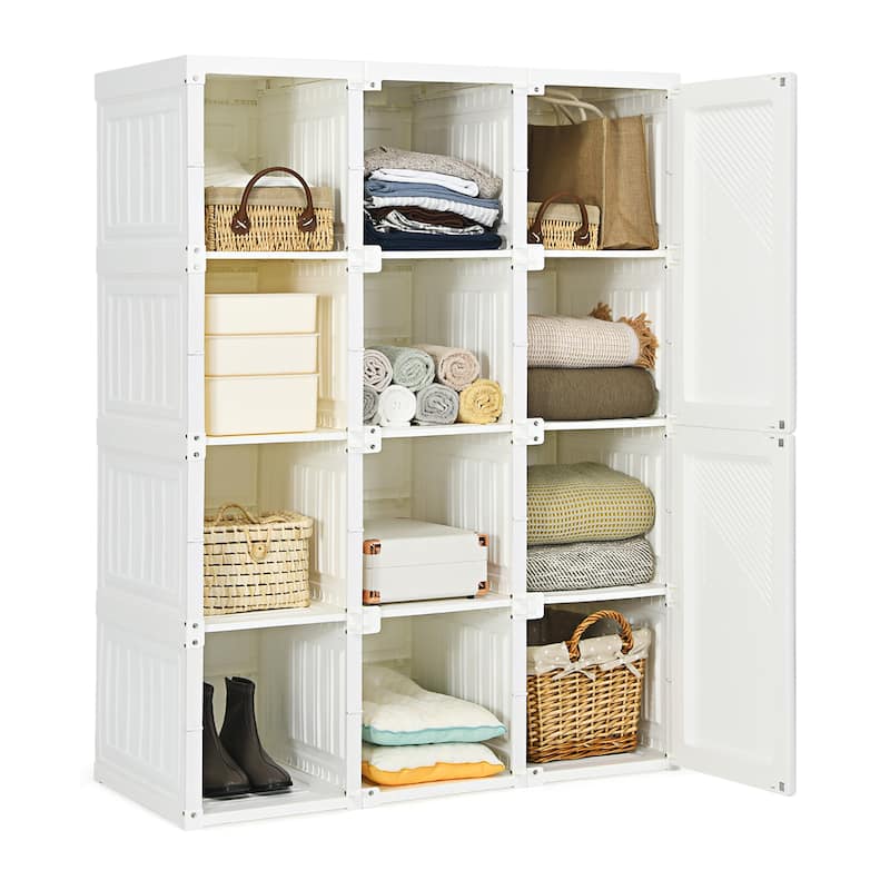 Costway Portable Closet Clothes Modern Foldable Armoire Wardrobe - See Details - White - See Details