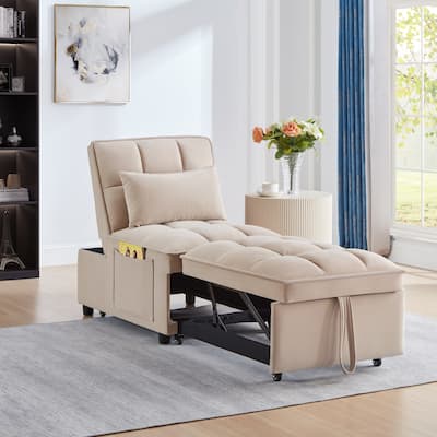 4 in1 Multi-Function Single Pull-out Sofa Bed with Adjustable Backrest, Taupe Velvet