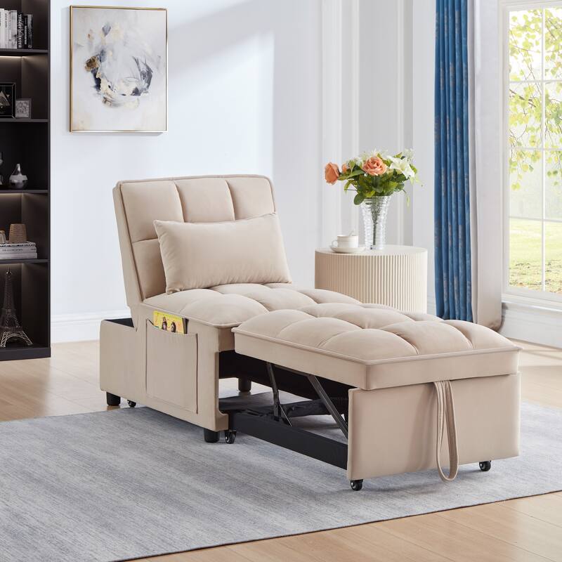 4 in1 Multi-Function Tufted Single Sofa Bed with Adjustable Backrest - Taupe