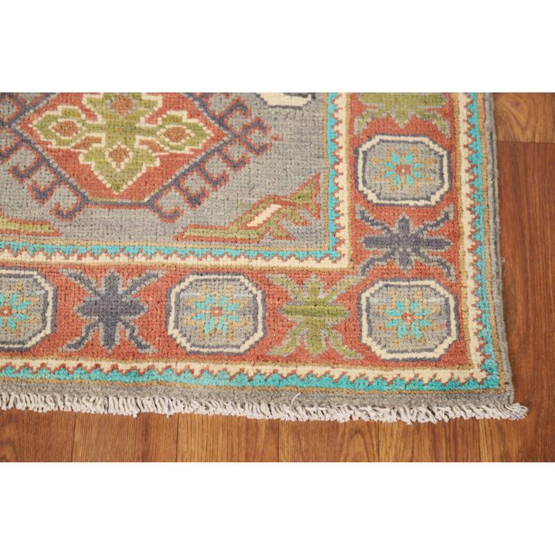 Gray Kazak Oriental Rug Hand-Knotted Traditional Wool Carpet - 2'0"x 3'0"