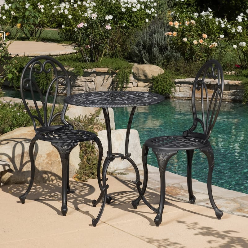 Roomfitters 3-Piece Outdoor Bistro Set Cast Aluminum Patio Dining Furniture with Round Table and Chairs, Black+Gold