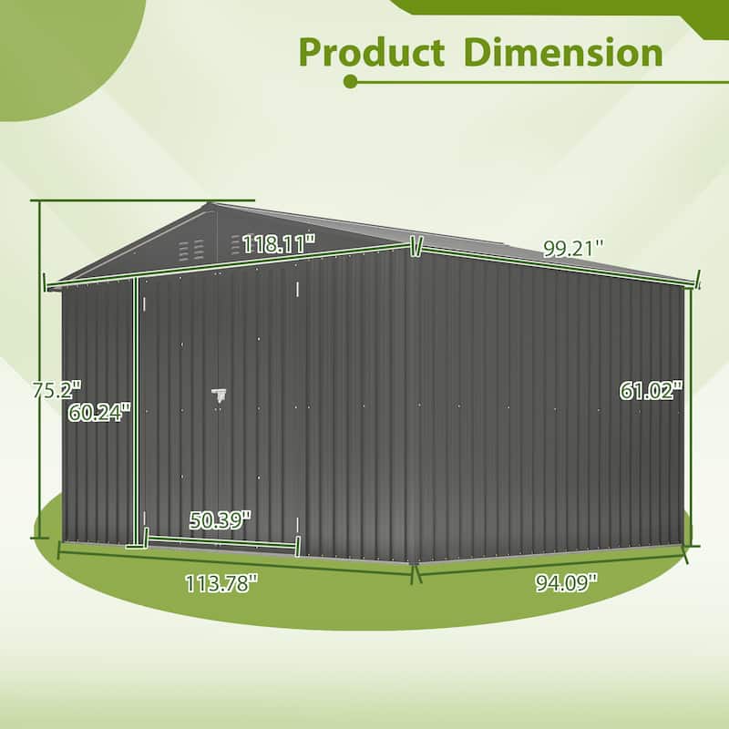 10X8 FT Outdoor Storage Shed, All Weather Metal Sheds with Lockable Doors