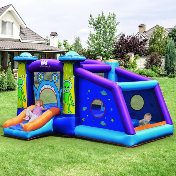 slide 2 of 7, Castle Jumping Bouncer with Water Slide and 550W Blower - 11 ft x 8.5 ft x 6 ft (L x W x H)