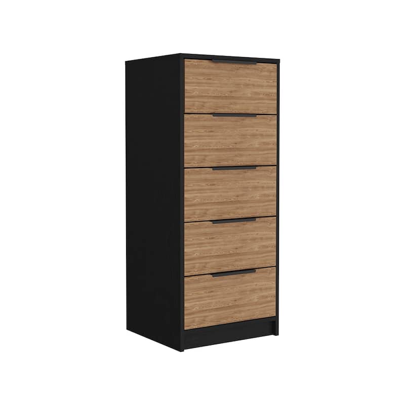 5 Drawers Dresser with Metal Handle - Black+Pine