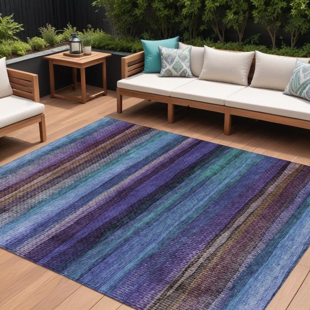 HomeRoots Striped Transitional Rectangle Outdoor Rug