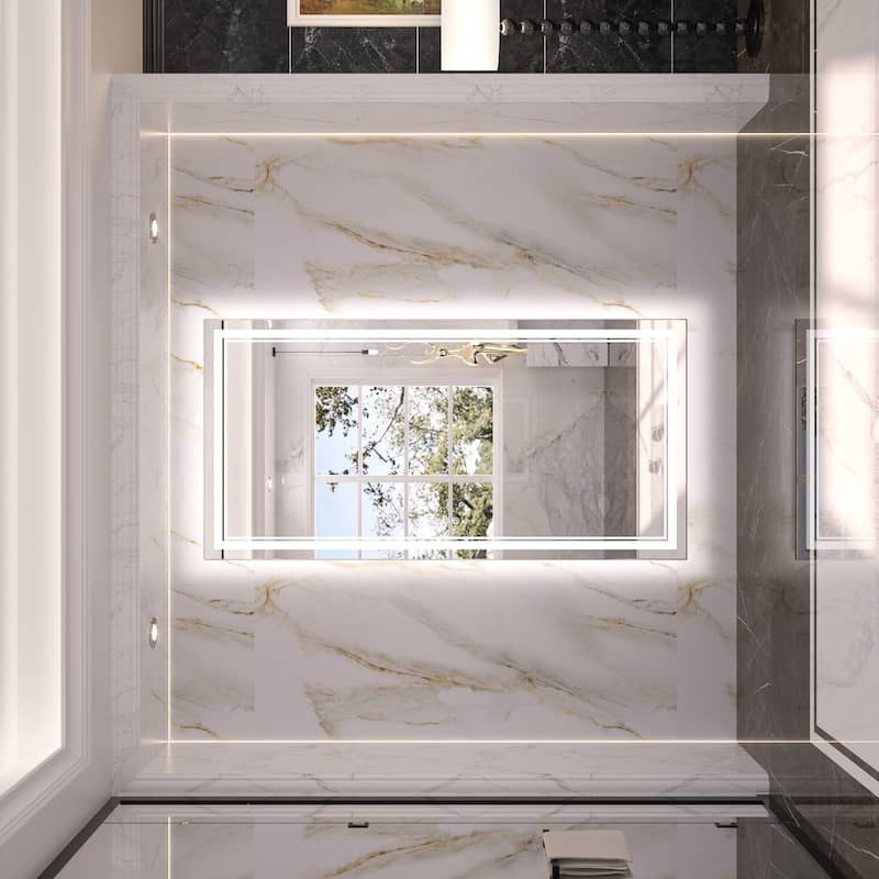 Keonjinn LED Front Light and Backlit Bathroom Vanity Wall Mirror, 3 Color Temperatures, Anti-fog