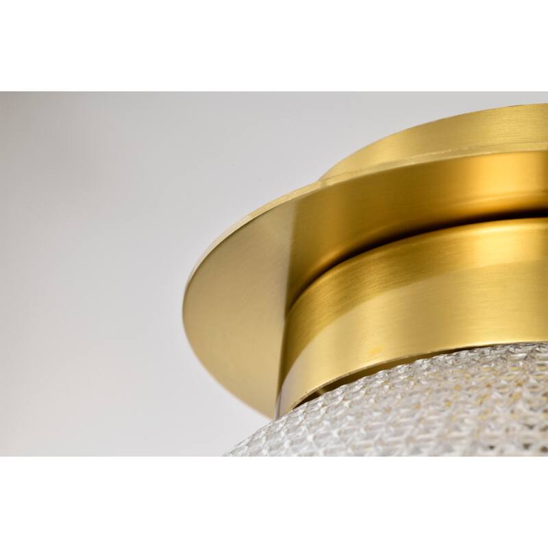 Gruste Brass Flushmount Ceiling Lamp with Pyramidical Patterned Glass Globe Shade