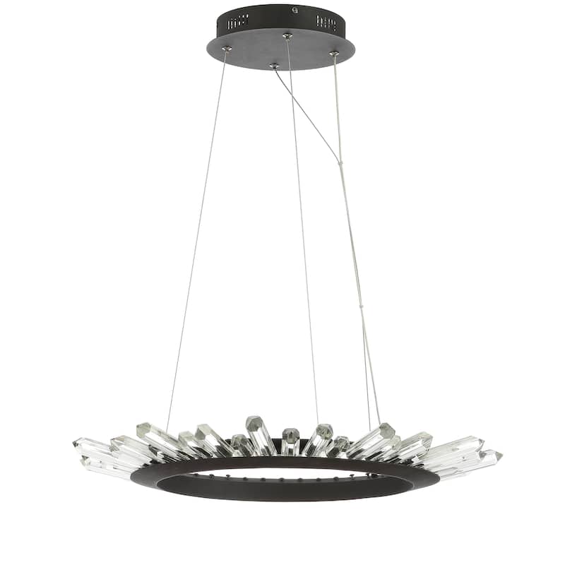 Sebastian 24" Adjustable Integrated LED Modern Crystal Pendant, Black/Clear by JONATHAN Y