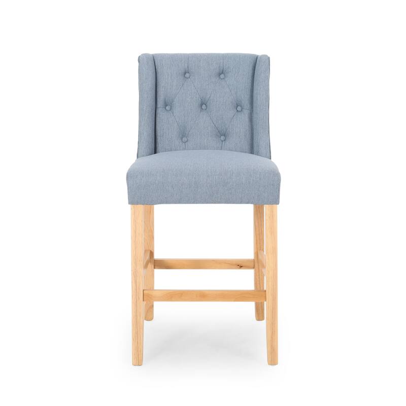 Vienna Contemporary Fabric Tufted Wingback 27 Inch Counter Stools, Set of 2, Light Blue and Natural