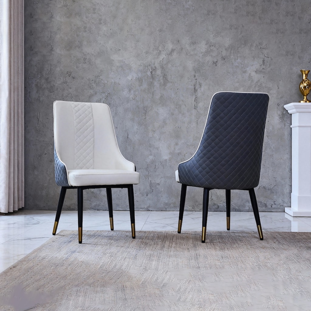 Ergonomic PU Leather Dining Chair High-Back Kitchen Chair with Steel Legs, Set of 2