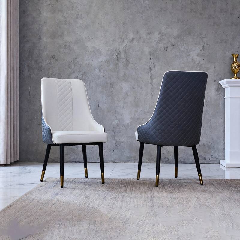 Set of 2 PU Leather Dining Chairs - Ergonomic High-Back Kitchen Chairs with Carbon Steel Legs, Waterproof & Easy Clean - White