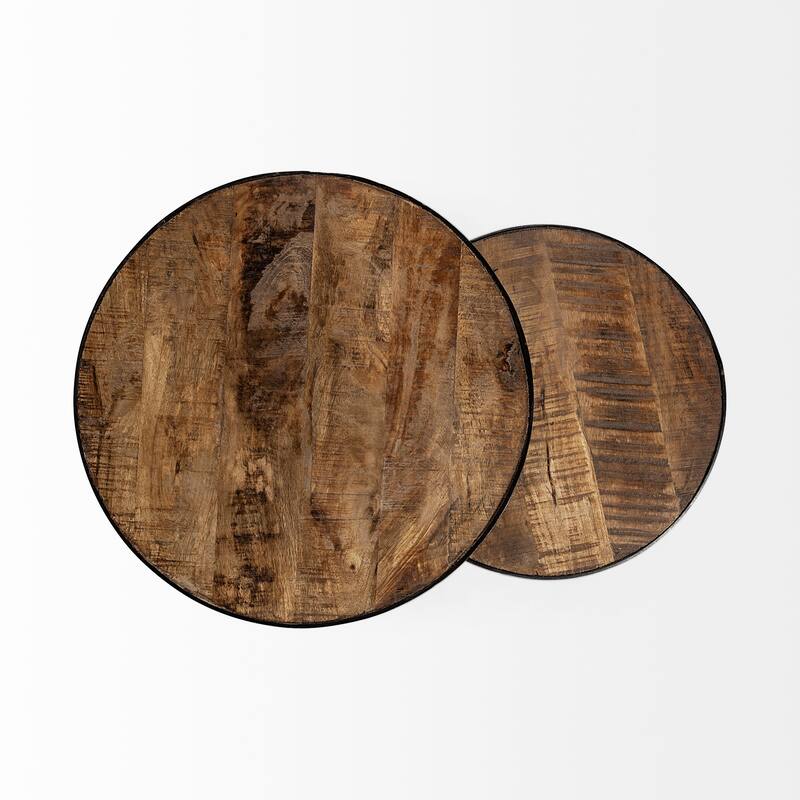Clapp IV Medium Brown Solid Wood w/ Black Iron Frame Nesting Accent Tables - 20"L x 20"W x 26"H