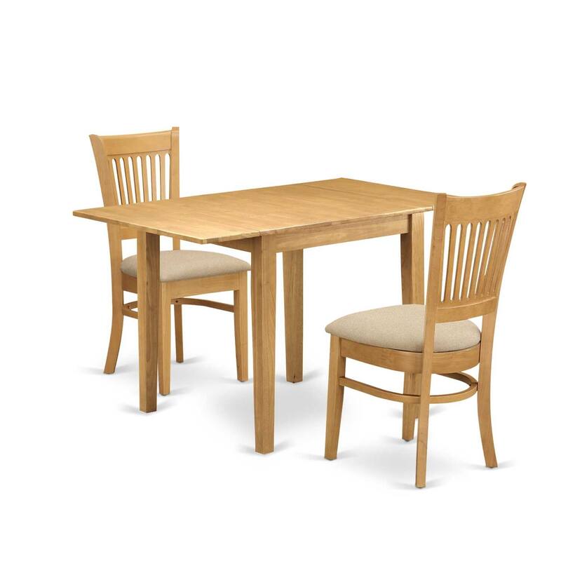 HomeStock 3-Pc Natural Brown Oak Finish Solid Wood Top Dining Table Set