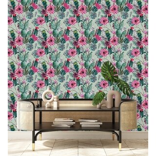 Pink Cactus Flowers Wallpaper Peel and Stick and Prepasted - Bed Bath ...