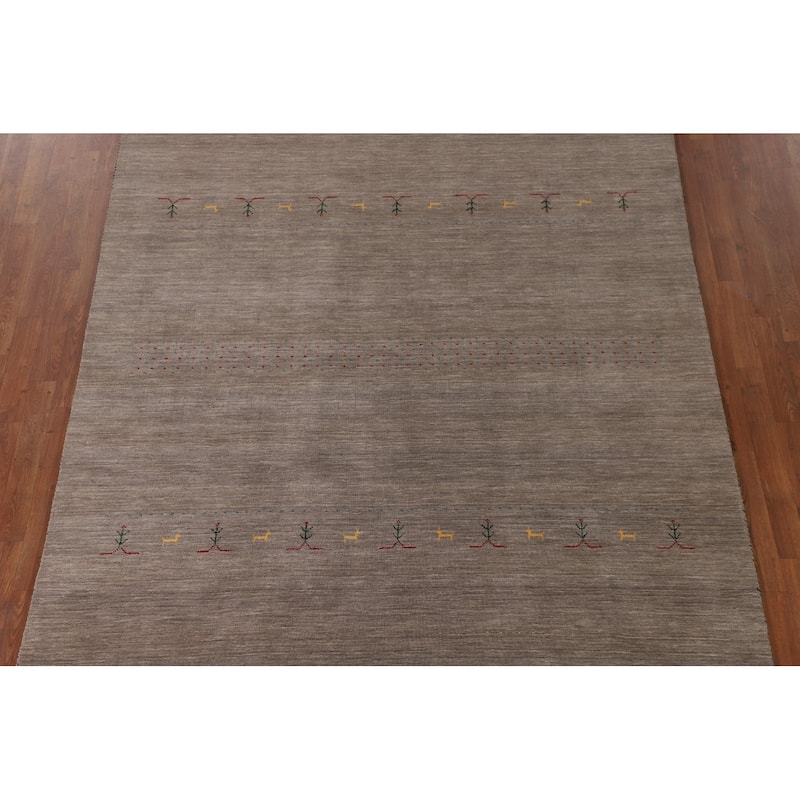 Brown Gabbeh Area Rug Handmade Oriental Wool Carpet - 6'8"x 9'9"